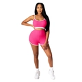 Roze geribbelde yoga-set voor dames met cropped tanktop en korte broek met hoge taille - S / Rozerood