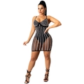 Sexy black mesh mini dress with sparkling rhinestones and spaghetti straps - S / Black