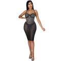 Sexy schwarzes Netz-Trägerkleid mit glitzernden Strasssteinen und herzförmigem Ausschnitt - S / Schwarz