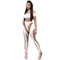 Detail von weißem Zweiteiler mit transparentem Mesh-Patchwork an der Hose mit hoher Taille - Weiß