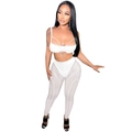Detail of white mesh sheer panel trousers and structured bustier top two-piece set - L / White