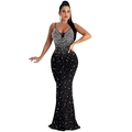 Elegantes schwarzes Fischschwanzkleid mit glitzernden Strasssteinen und V-Ausschnitt - M / Schwarz