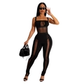 Detail of black mesh patchwork on the chest and waist of the fashion lingerie set - L / Black