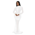Detail of white evening gown featuring sheer mesh panels and sparkling beadwork textures - M / White