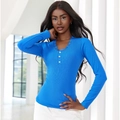 Eng anliegendes Langarmshirt aus Rippstrick mit Spitzenbesatz und Knöpfen in Königsblau - S / Blau