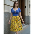 Vestido sexy con top azul y falda amarilla con estampado marino y aberturas - S / Azul