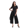 Completo nero due pezzi da donna con maglia a maniche corte e pantaloni a gamba larga - S / Nero