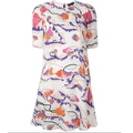 Kurzärmeliges Maxikleid mit floralem Muster und abstrakten bunten Drucken - S / Abstrakter Blumenmuster (GA034)