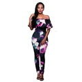 Floraler Schulterfreier Jumpsuit mit Rüschen in Schwarz und hellem Rosa-Blumenmuster - S / Schwarz