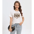 Women's white cotton T-shirt featuring a heart frame and HOPE letter print design - S / Hope Heart Style (White)