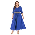 Königsblaues Maxikleid in Übergröße mit halben Ärmeln und Ethno-Stickerei an der Taille - 3XL / Blau