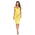 Slim fit bright yellow V-neck cocktail dress with cold shoulder straps and bodycon cut - XL / Yellow
