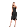 Elegante abito attillato nero con scollo a barca e orlo a sirena decorato con volant - S / Nero