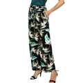 Women's black high-waisted wide-leg trousers with tropical floral print and waist tie - M / Bottoms