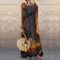 Robe longue sans manches pour femmes avec imprimé bohème vintage et col rond élégant - Style Imprimé Art Rétro Bohème (LT-CQ-44)