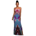 Vestido largo con cuello halter para mujer, estampado geométrico y abertura lateral - Estilo con Abertura y Estampado Geométrico Multicolor (GA023) / L