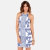 Halter-minijurk met blauwe bloemenprint en nauwsluitende pasvorm voor dames - S / Lichtblauw