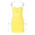 Abito corto giallo aderente a fascia con design arricciato e dettaglio a incrocio - M / Giallo