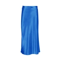 Eleganter königsblauer Satin-Midirock in A-Linie mit seidigem Glanz für Damen - S / Dunkelblau
