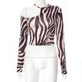 Nauwsluitende crop top met lange mouwen, roze-zwarte zebraprint en open schouderdetail - Zwart-Wit Zebraprint (GA155-001)