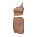 Brown one-shoulder knit mini dress with cutout waist design and ribbed texture - M / Coffee