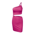 Fuchsia one-shoulder knit dress with side cutout detail and bodycon ribbed fit - S / Rose Red