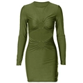 Vestido ajustado verde oliva de manga larga con detalle de anillo y pliegues laterales - S / Verde Oscuro