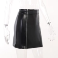 High-waisted black PU leather mini skirt with double front silver zippers for women - S / Black
