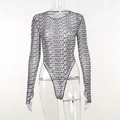 Dames bodysuit met lange mouwen van mesh met zwarte Cyrillische letterprints - S / Zoals getoond