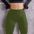 Pantalones cortos de yoga sin costuras verde oliva con cintura alta para fitness - S / Verde Militar