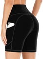 Nahaufnahme der schwarzen High-Waist Yoga-Shorts mit funktionaler Seitentasche für Handys - S / Schwarz