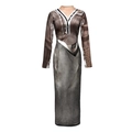 Winter long-sleeve maxi dress with 3D visual illusion print and tiered layering design - S / 3D Print Patchwork Style (GA287-002)