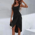 Vestido cruzado negro sin mangas para mujer con lazo lateral y dobladillo asimétrico - S / Negro