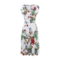 Abito midi bianco con scollo a V e vivace stampa floreale tropicale e di palme - S / Bianco