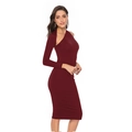 Slim fit burgundy off-shoulder midi dress with long sleeve and elegant ruched detail - S / Wine Red (GA024)