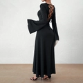 Elegante vestido largo negro con espalda descubierta, cordones y mangas acampanadas - XL / Negro