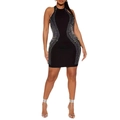 Sexy black bodycon mini dress with halter neck and silver rhinestone side details - S / Black Dotted Diamond Style (XG046-ZQ0034C)