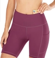 Pflaumenlila High-Waist Yoga Shorts mit Seitentaschen und versteckter Taillentasche - S / Rosarot