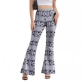 Women high waist flare pants featuring vintage black and white geometric pattern print - S / Black and White Geometric Print(GA377-001)