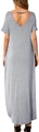 Short sleeve maxi dress in heather grey with backless V-neck design and horizontal strap - S / Light Gray