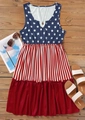 Abito smanicato con stampa bandiera americana, scollo a V e orlo con volant - S / Stampa Stelle e Strisce (CG045-1001)