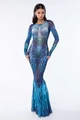 Blue fish scale print mermaid bodysuit long sleeve maxi dress for cosplay costumes - S / Blue Green Gradient Mermaid Scale (XG106-1001)