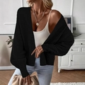 Women's black chunky knit cardigan with drop shoulders and ribbed cuffs for fall - S / Black