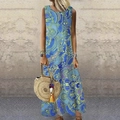 Abito lungo senza maniche con stampa mandala floreale blu e gialla boho - Lt-cq 149 / M