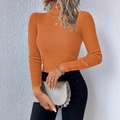 Detail of orange ribbed knit texture on a slim-fit mock neck long sleeve sweater - S / Orange