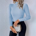 Detail view of light blue ribbed knit texture and stylish high neck collar design - S / Sky Blue