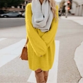 Bright yellow long sleeve fuzzy knit dress sweater with cozy mohair texture for autumn - S / Yellow