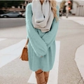 Mint green loose long sleeve fuzzy knit sweater dress with boots for winter fashion - S / Light Blue