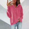 Women hooded knit cardigan in rose red featuring vertical stripes and button closure - Rose Pink