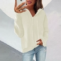 Detail of knit hoodie cardigan with vertical texture, wooden buttons and drawstrings - Off White